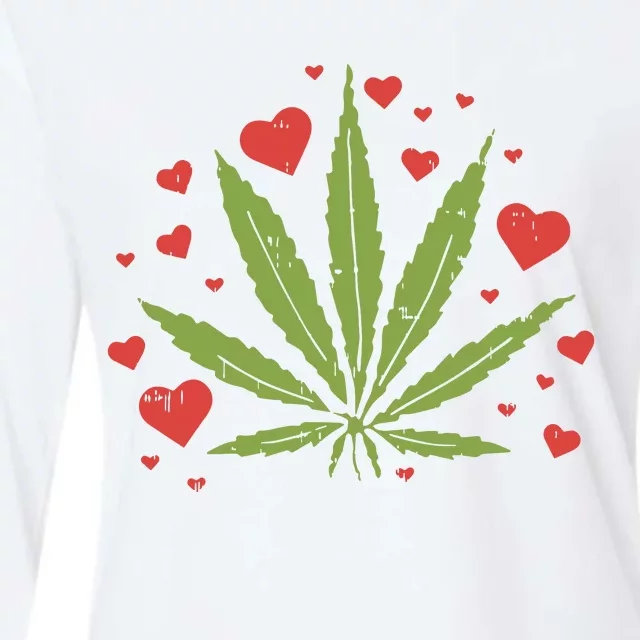 Weed Love Hearts Marijuana Cannabis Pothead 420 Gift Womens Cotton Relaxed Long Sleeve T-Shirt