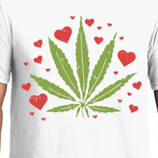 Weed Love Hearts Marijuana Cannabis Pothead 420 Gift Pajama Set