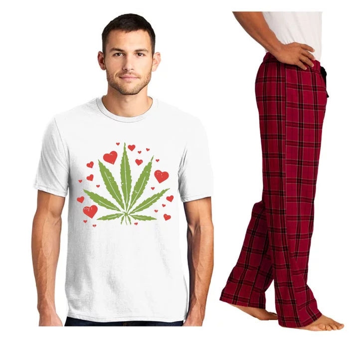 Weed Love Hearts Marijuana Cannabis Pothead 420 Gift Pajama Set