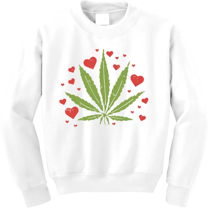 Weed Love Hearts Marijuana Cannabis Pothead 420 Gift Kids Sweatshirt