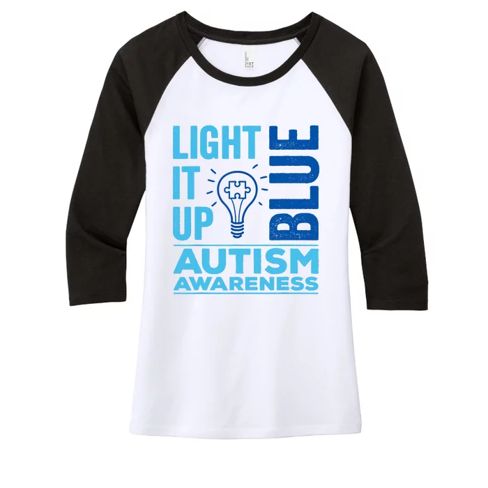 Women Light It Up Blue Autism Awareness Autistic Gift Women's Tri-Blend 3/4-Sleeve Raglan Shirt