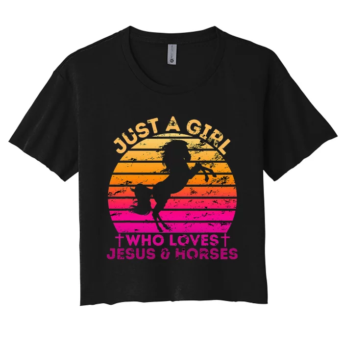 Who Loves Jesus And Horses Christian Woman Women's Crop Top Tee