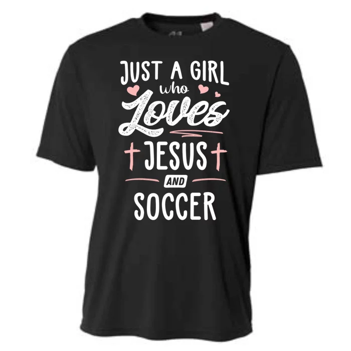 Who Loves Jesus And Soccer Gift Cooling Performance Crew T-Shirt