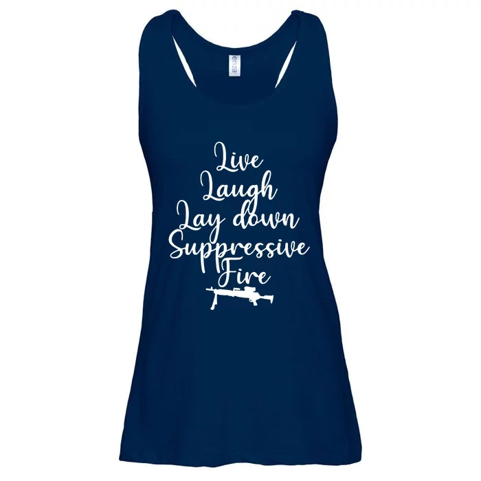 Wo Live Laugh Lay Down Suppressive Fire V-Neck Ladies Essential Flowy Tank