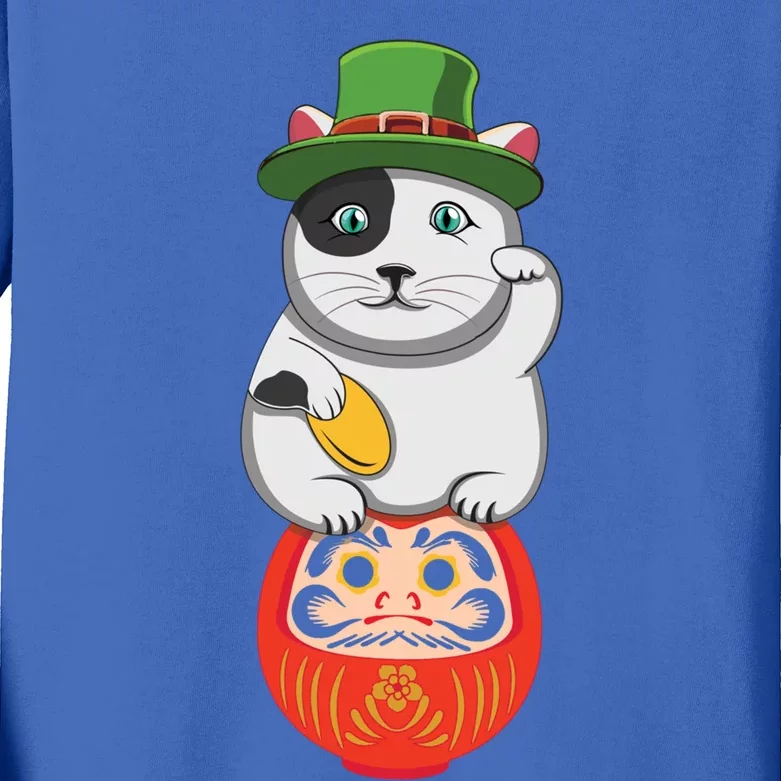 Welcome Lucky Luck Cat Kawaii Meow Happy Saint Patrick Day Cute Gift Kids Long Sleeve Shirt