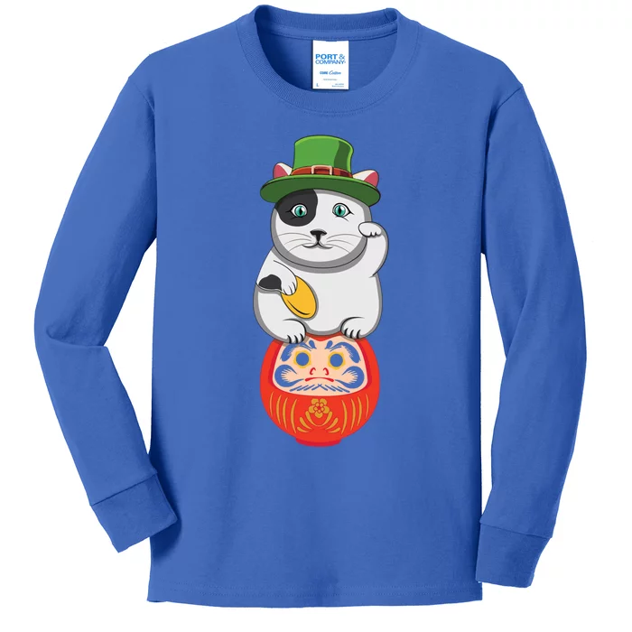 Welcome Lucky Luck Cat Kawaii Meow Happy Saint Patrick Day Cute Gift Kids Long Sleeve Shirt