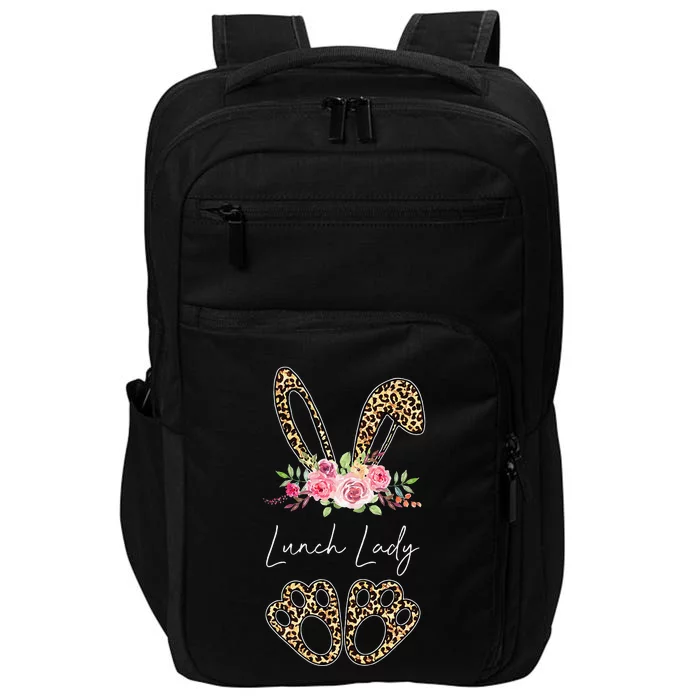 Womens Lunch Lady Bunny Leopard Flowers Easter Gifts Impact Tech Backpack