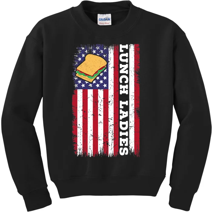 Wo Lunch Lady American USA Flag Cafeteria Worker 4th Of July Kids Sweatshirt