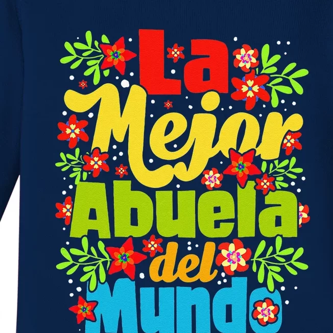 Womens La Mejor Abuela Del Mundo Hispanic Grandma Mother's Day Baby Long Sleeve Bodysuit