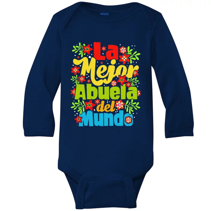 Womens La Mejor Abuela Del Mundo Hispanic Grandma Mother's Day Baby Long Sleeve Bodysuit