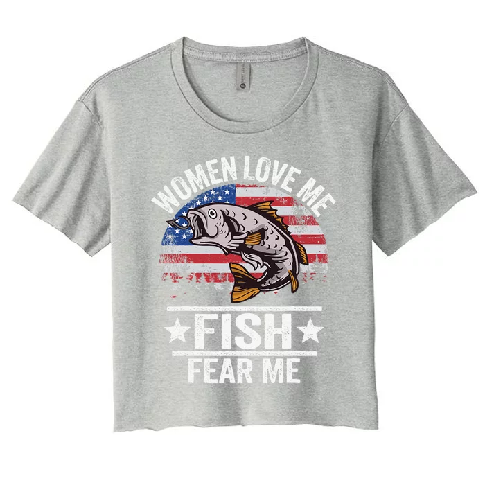 Women Love Me Fish Fear Me Vintage Funny Bass Fishing Women's Crop Top Tee