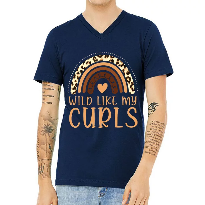 Wild Like My Curls Afro Leopard Melanin Rainbow V-Neck T-Shirt