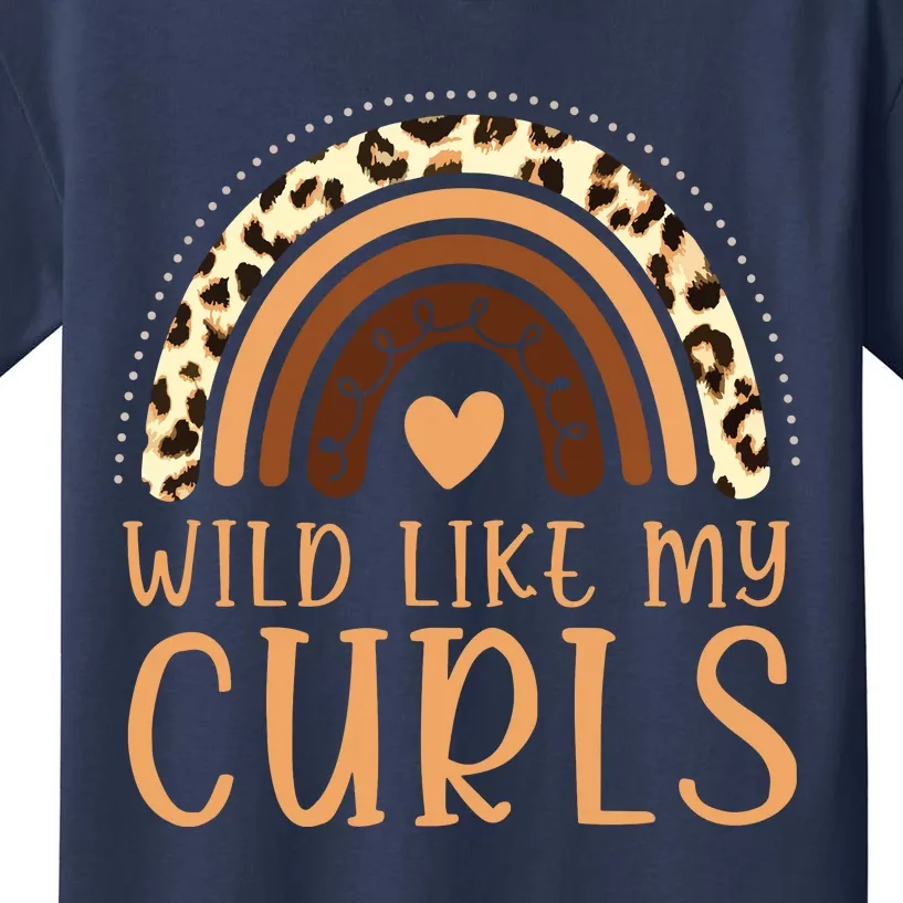 Wild Like My Curls Afro Leopard Melanin Rainbow Kids T-Shirt