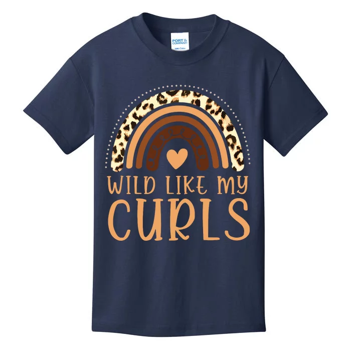 Wild Like My Curls Afro Leopard Melanin Rainbow Kids T-Shirt