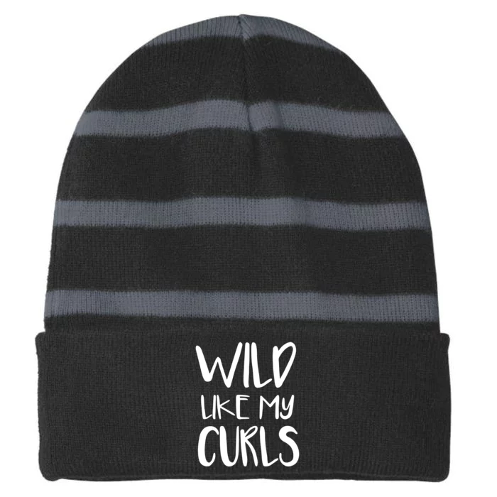 Wild Like My Curls Cute Curly Hair Design Striped Beanie with Solid Band