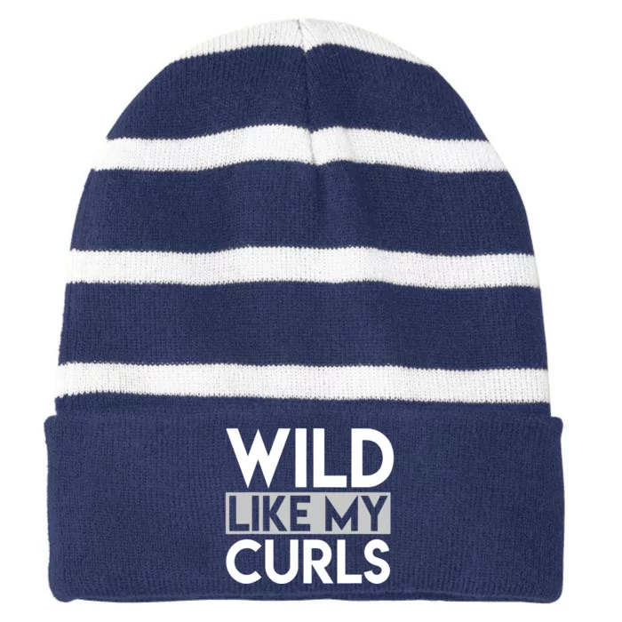 Wild Like My Curls Funny Saying Curly Haired Striped Beanie with Solid Band