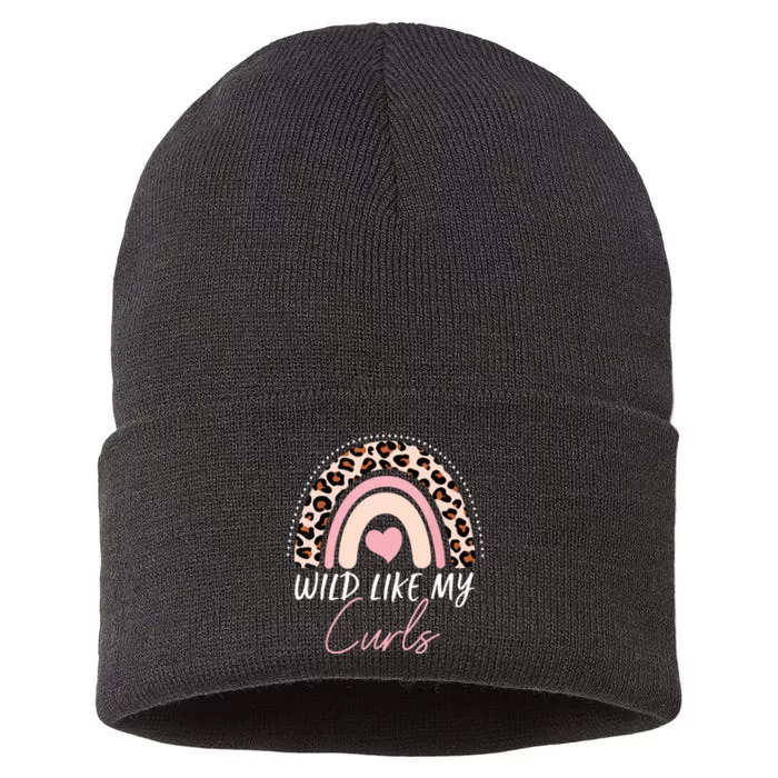 Wild Like My Curls Girls Funny Curly Hair Rainbow Sustainable Knit Beanie