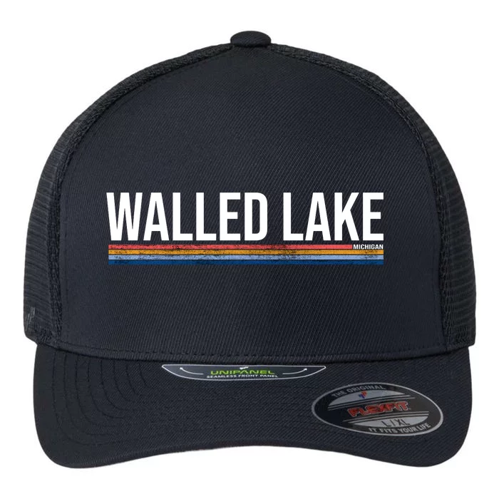 Walled Lake Michigan Retro Flexfit Unipanel Trucker Cap