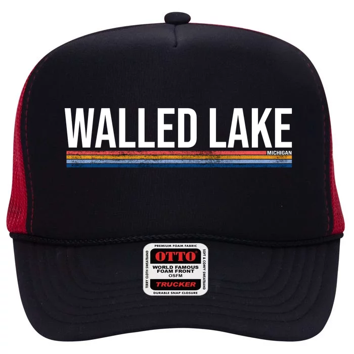 Walled Lake Michigan Retro High Crown Mesh Trucker Hat