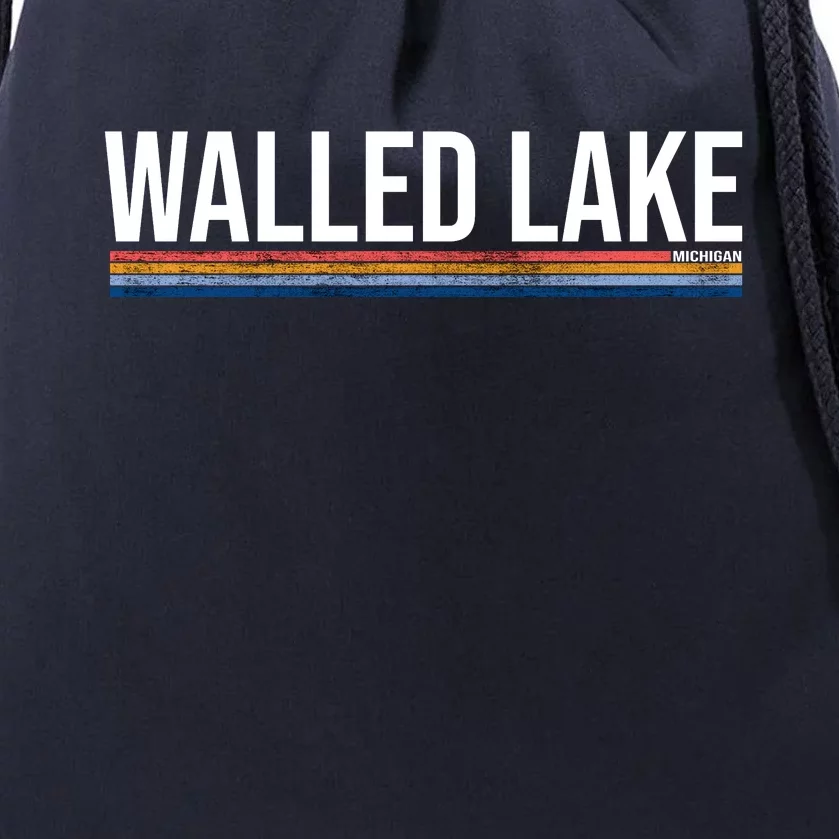 Walled Lake Michigan Retro Drawstring Bag