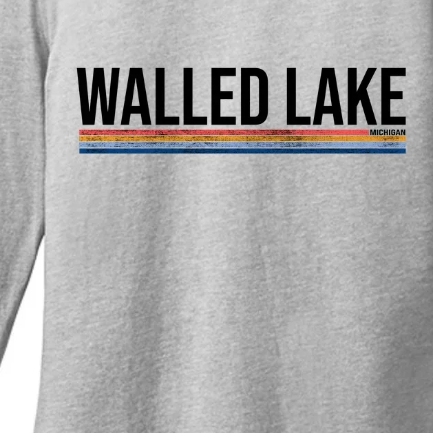 Walled Lake Michigan Retro Womens CVC Long Sleeve Shirt