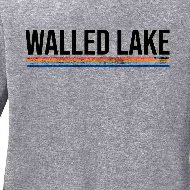 Walled Lake Michigan Retro Ladies Long Sleeve Shirt