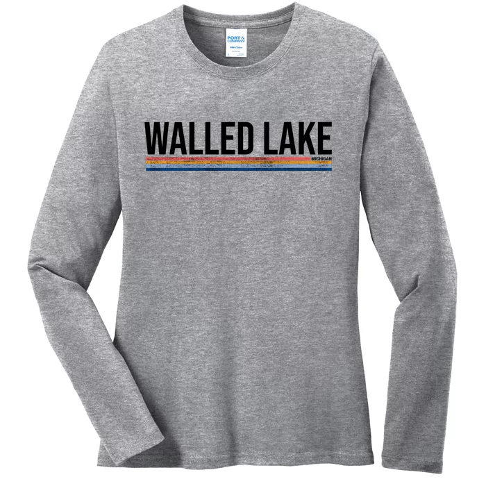 Walled Lake Michigan Retro Ladies Long Sleeve Shirt