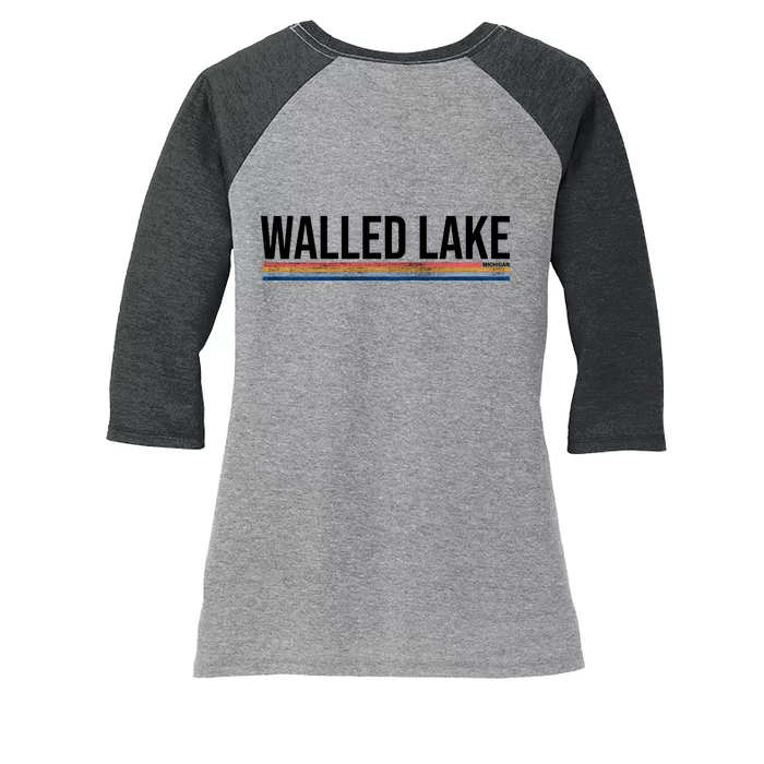 Walled Lake Michigan Retro Women's Tri-Blend 3/4-Sleeve Raglan Shirt