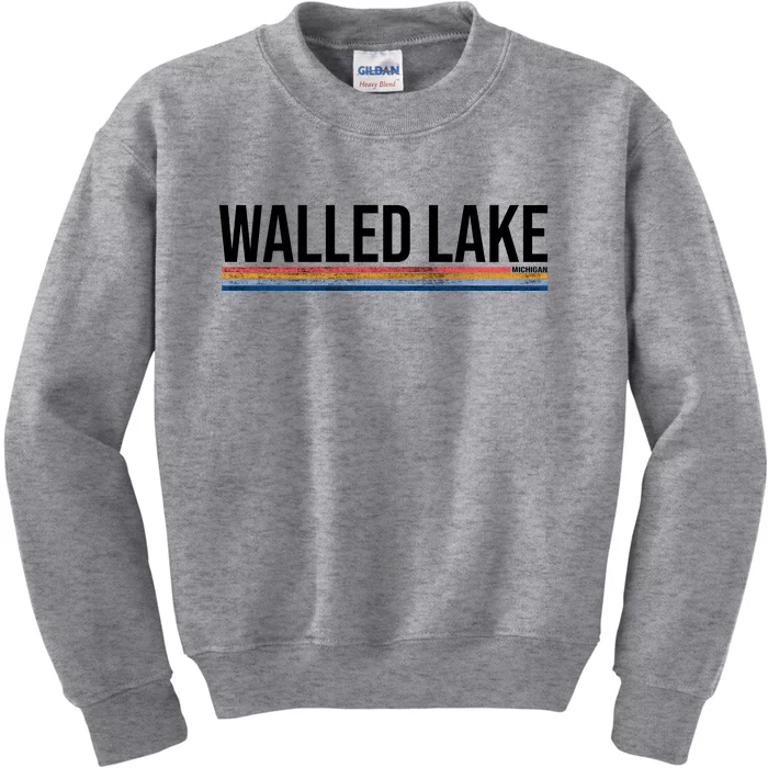 Walled Lake Michigan Retro Kids Sweatshirt