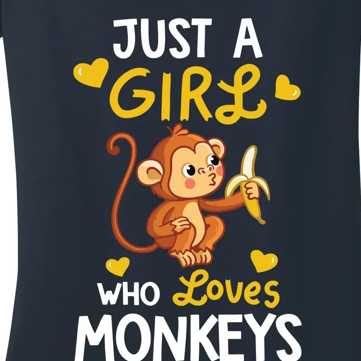 Who Loves Monkeys Shirts Cute Monkey Lover Gifts Women's V-Neck T-Shirt