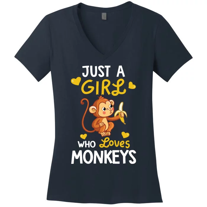 Who Loves Monkeys Shirts Cute Monkey Lover Gifts Women's V-Neck T-Shirt