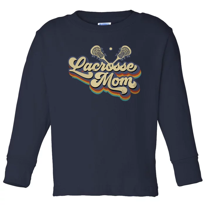 Womens Lacrosse Mom Vintage Retro Lacrosse Stick Sun Gift Toddler Long Sleeve Shirt