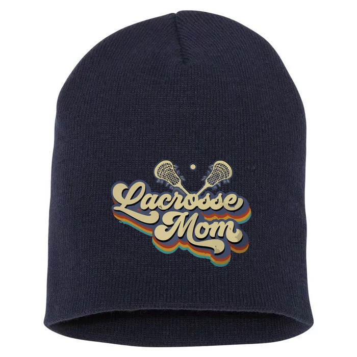 Womens Lacrosse Mom Vintage Retro Lacrosse Stick Sun Gift Short Acrylic Beanie