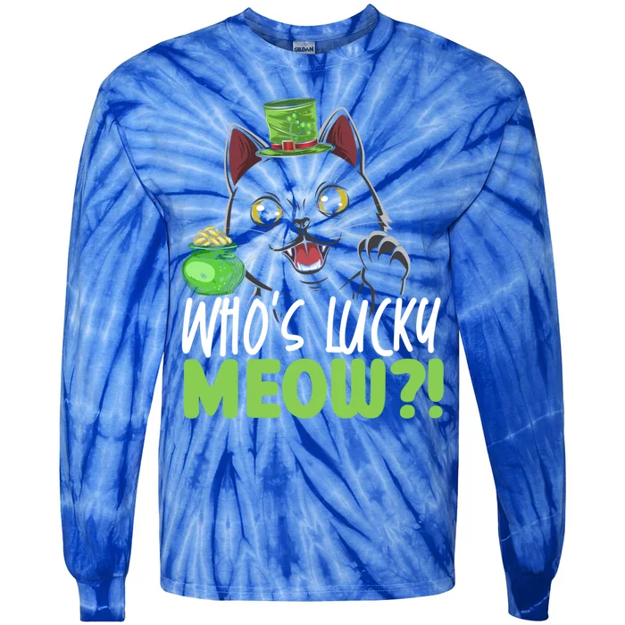 Who's Lucky Meow Irish Cat Lover Saint Patricks Day Gift Tie-Dye Long Sleeve Shirt