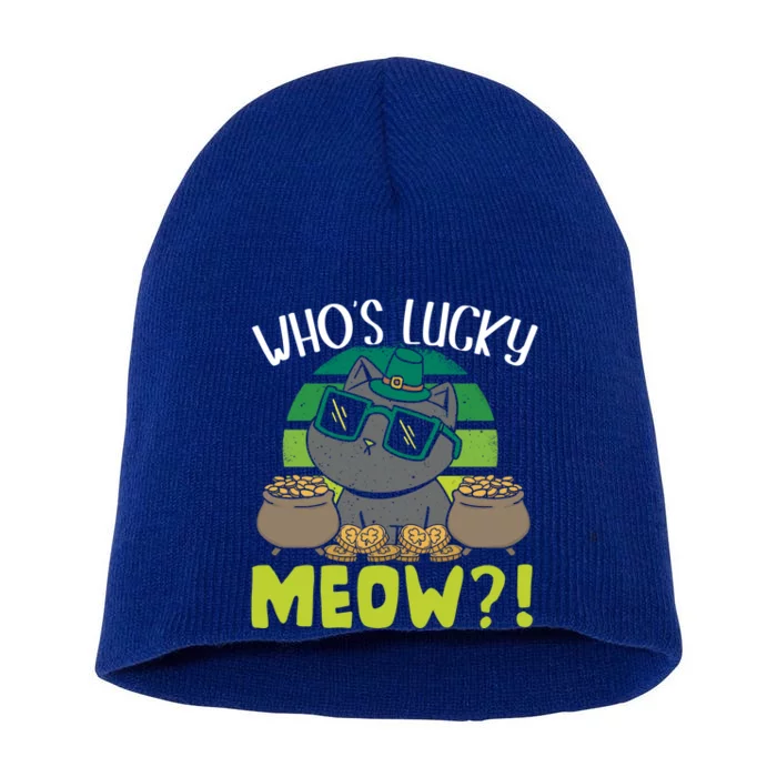 Who's Lucky Meow Irish Cat Lover Saint Patricks Day Great Gift Short Acrylic Beanie