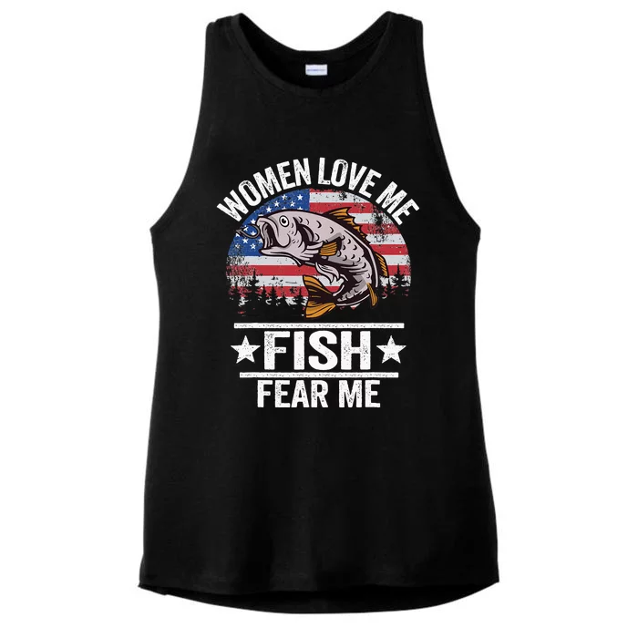 Women Love Me Fish Fear Me Men Vintage Funny Bass Fishing Ladies Tri-Blend Wicking Tank