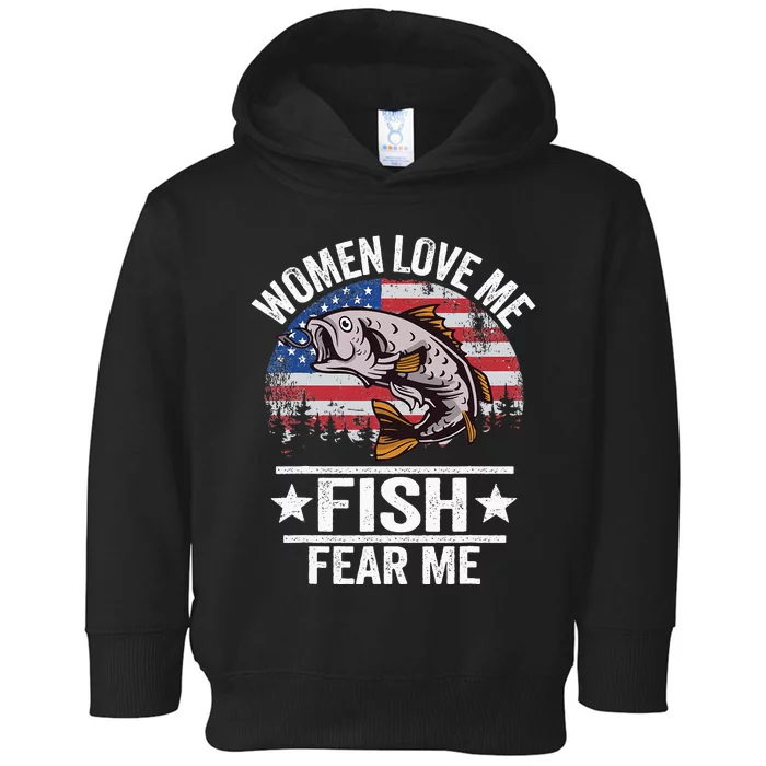 Women Love Me Fish Fear Me Men Vintage Funny Bass Fishing Toddler Hoodie