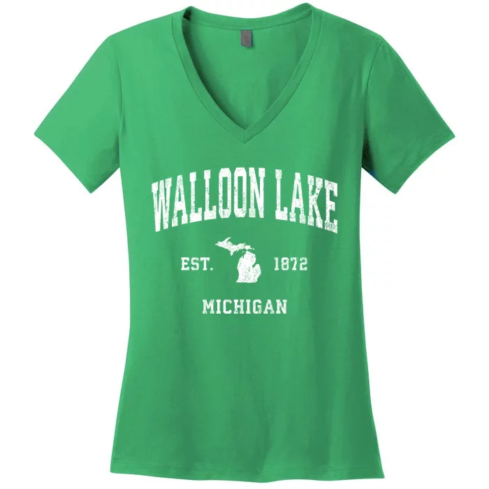 Walloon Lake Michigan Mi Vintage Athletic Sports Women's V-Neck T-Shirt