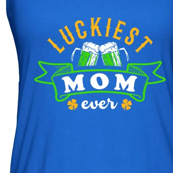 Wo's Luckiest Mom Ever Saint Patrick's Day Shamrock Irish Gift Ladies Essential Flowy Tank