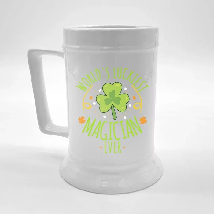 World's Luckiest Magician Ever Funny St Patrick Day Irish Gift Front & Back Beer Stein