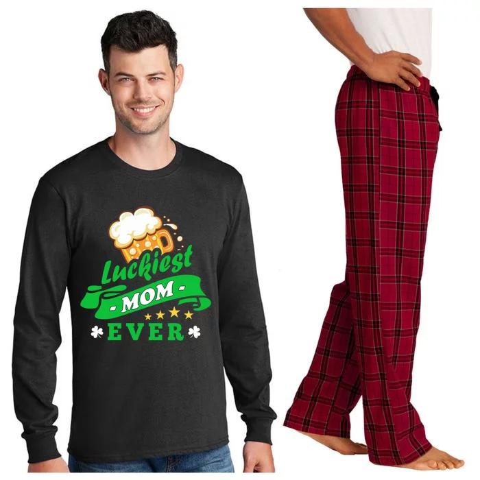 Wo's Luckiest Mom Ever Saint Patrick's Day Shamrock Irish Gift Long Sleeve Pajama Set