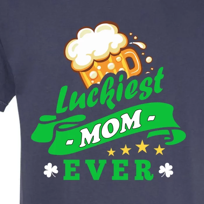 Wo's Luckiest Mom Ever Saint Patrick's Day Shamrock Irish Gift Garment-Dyed Heavyweight T-Shirt