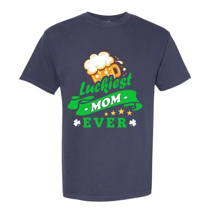 Wo's Luckiest Mom Ever Saint Patrick's Day Shamrock Irish Gift Garment-Dyed Heavyweight T-Shirt