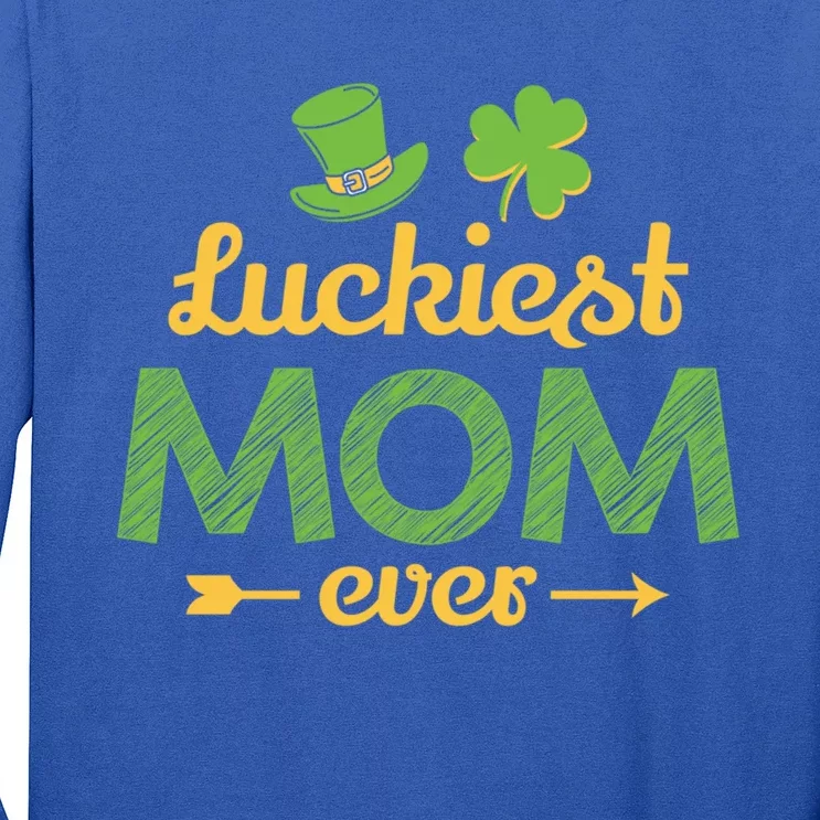 Wo's Luckiest Mom Ever Saint Patrick's Day Shamrock Irish Gift Long Sleeve Shirt