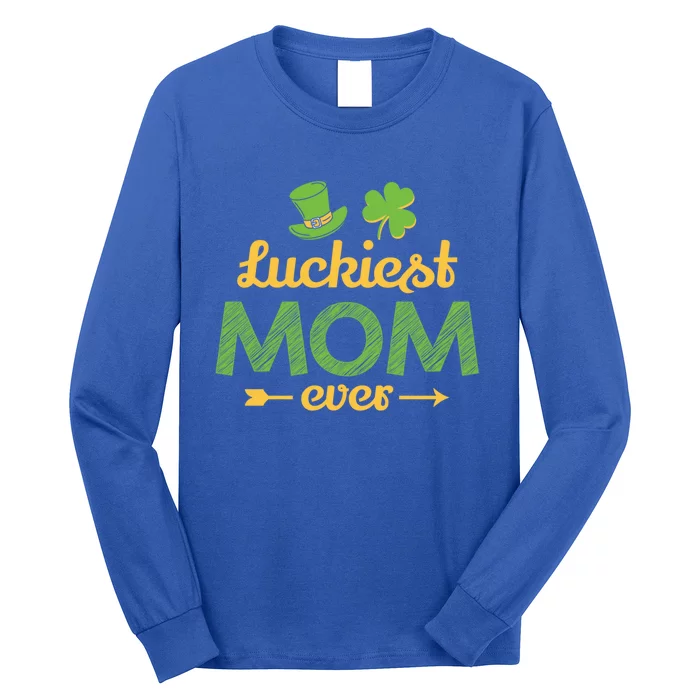 Wo's Luckiest Mom Ever Saint Patrick's Day Shamrock Irish Gift Long Sleeve Shirt