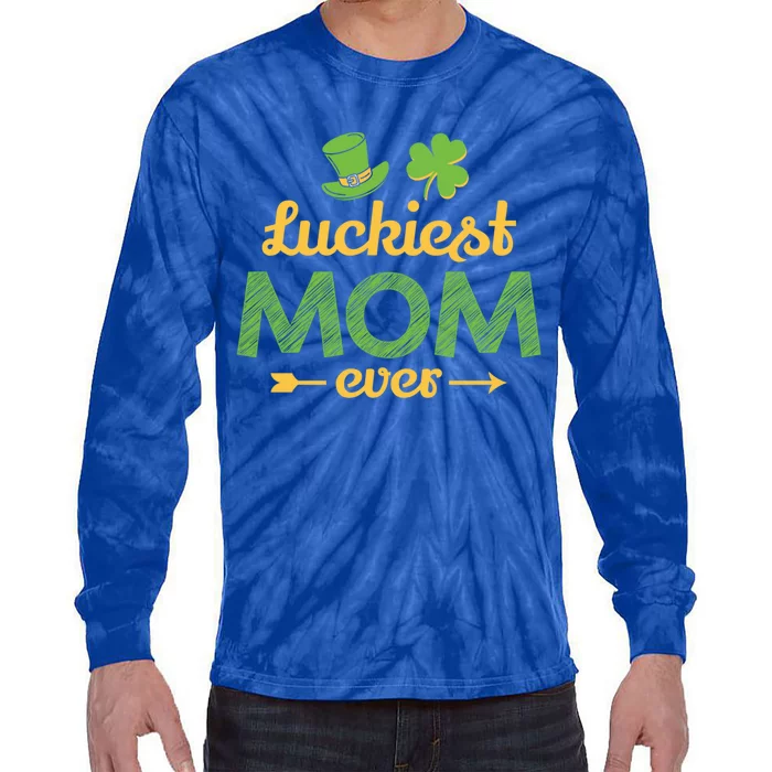 Wo's Luckiest Mom Ever Saint Patrick's Day Shamrock Irish Gift Tie-Dye Long Sleeve Shirt