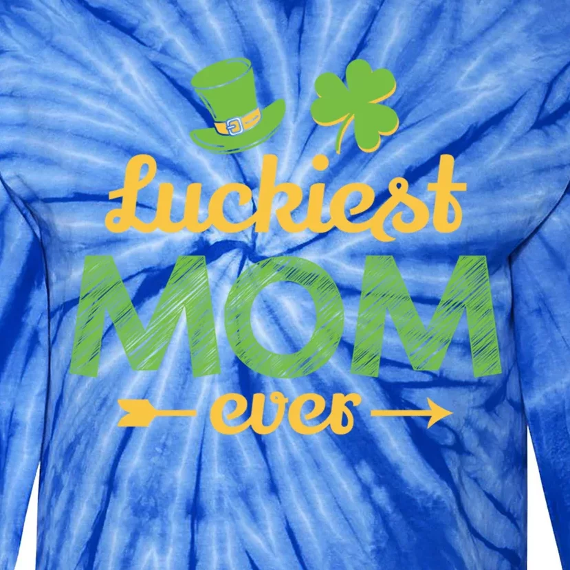 Wo's Luckiest Mom Ever Saint Patrick's Day Shamrock Irish Gift Tie-Dye Long Sleeve Shirt