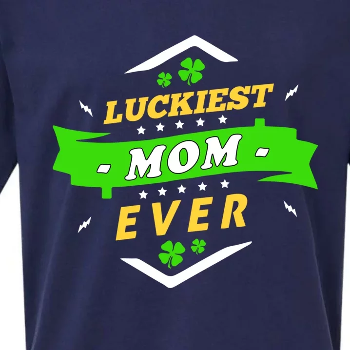 Wo's Luckiest Mom Ever Saint Patrick's Day Shamrock Irish Gift Sueded Cloud Jersey T-Shirt