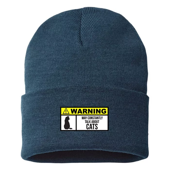 Warning Label May Constantly Talk About Cats Sustainable Knit Beanie