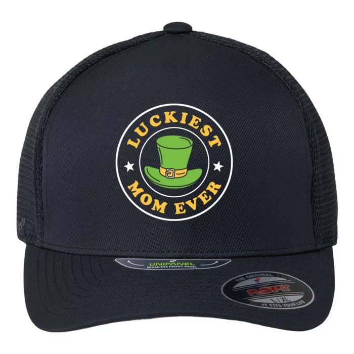 Wo's Luckiest Mom Ever Saint Patrick's Day Shamrock Irish Cool Gift Flexfit Unipanel Trucker Cap